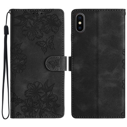 Cherry Blossom Butterfly Skin Feel Embossed PU Phone Case