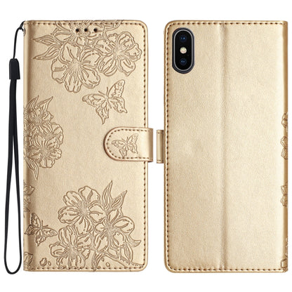Cherry Blossom Butterfly Skin Feel Embossed PU Phone Case