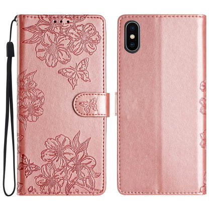 Cherry Blossom Butterfly Skin Feel Embossed PU Phone Case