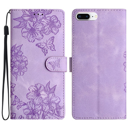 Cherry Blossom Butterfly Skin Feel Embossed PU Phone Case