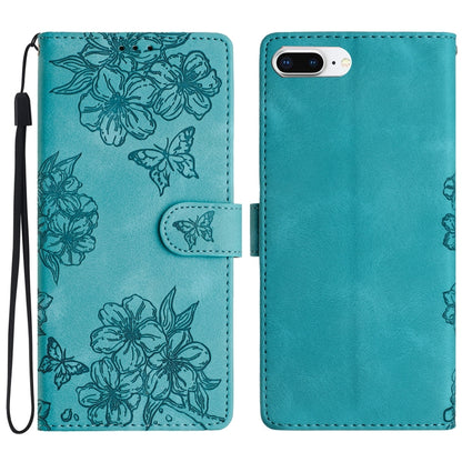 Cherry Blossom Butterfly Skin Feel Embossed PU Phone Case