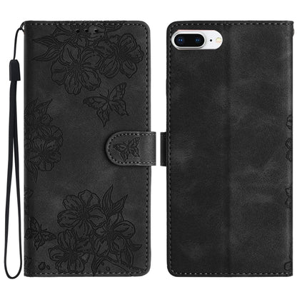 Cherry Blossom Butterfly Skin Feel Embossed PU Phone Case