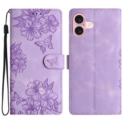 Cherry Blossom Butterfly Skin Feel Embossed PU Phone Case