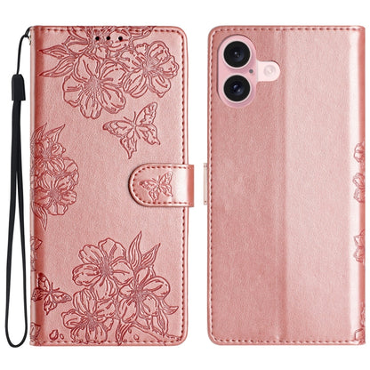 Cherry Blossom Butterfly Skin Feel Embossed PU Phone Case