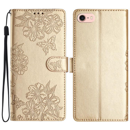 Cherry Blossom Butterfly Skin Feel Embossed PU Phone Case