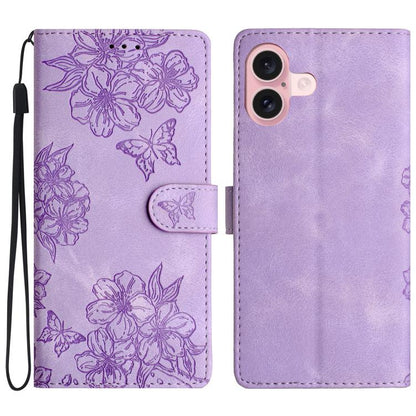 Cherry Blossom Butterfly Skin Feel Embossed PU Phone Case