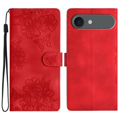 Cherry Blossom Butterfly Skin Feel Embossed PU Phone Case