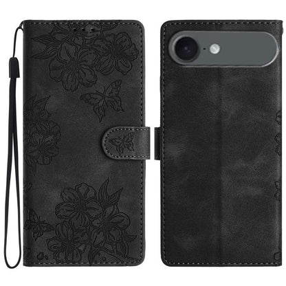 Cherry Blossom Butterfly Skin Feel Embossed PU Phone Case