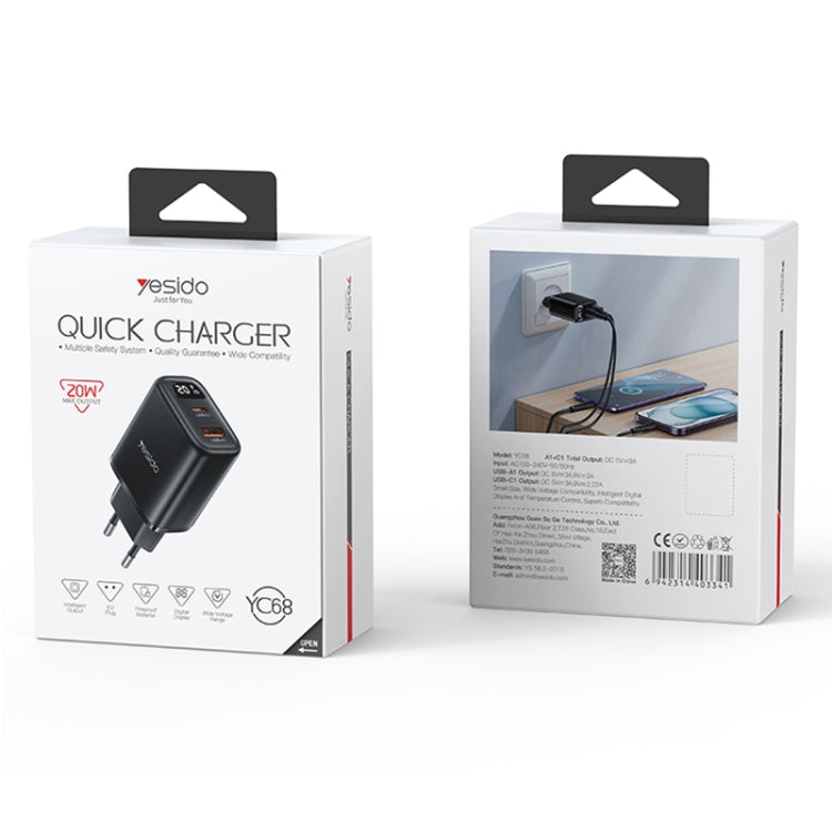 Yesido YC68 20W USB-C / Type-C + USB Digital Display Charger