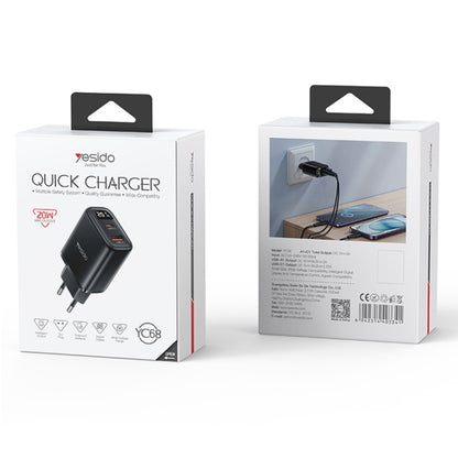 Yesido YC68 20W USB-C / Type-C + USB Digital Display Charger
