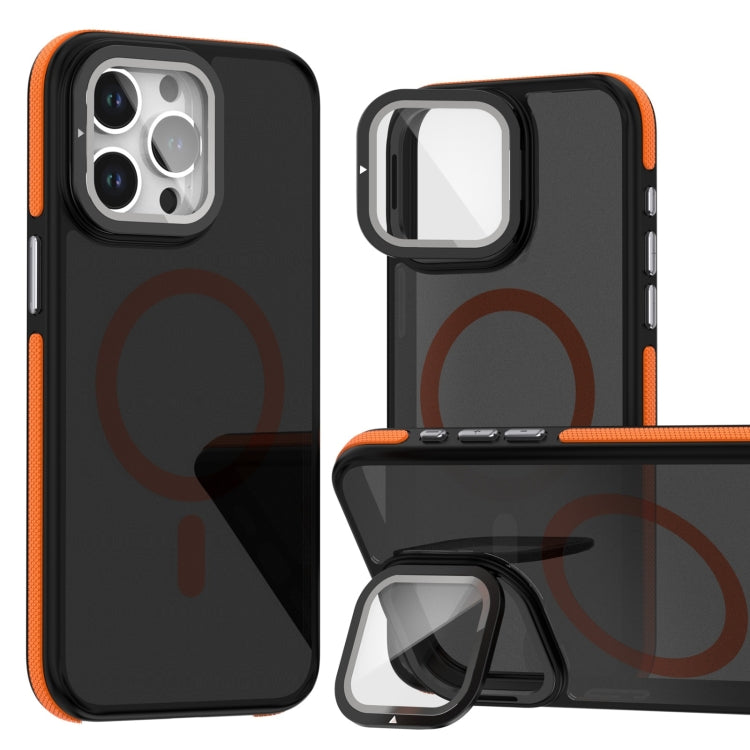 Magsafe Dual-Color Skin Feel Lens Film Phone Case with Lens Fold Holder, For iPhone 16 Pro Max���...
