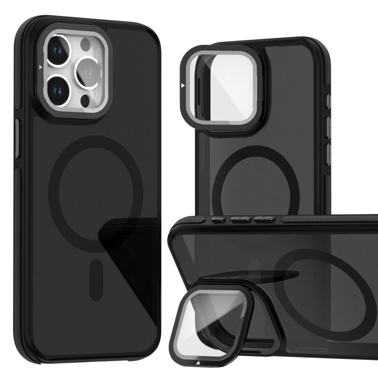 Magsafe Dual-Color Skin Feel Lens Film Phone Case with Lens Fold Holder, For iPhone 16 Pro Max���...