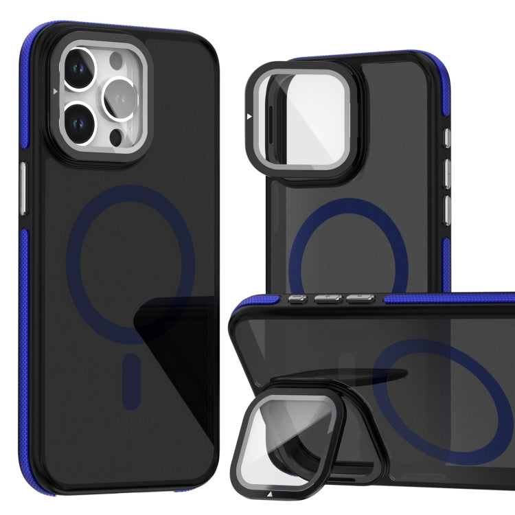 Magsafe Dual-Color Skin Feel Lens Film Phone Case with Lens Fold Holder, For iPhone 16 Pro Max���...
