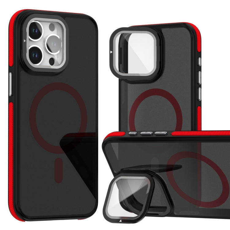 Magsafe Dual-Color Skin Feel Lens Film Phone Case with Lens Fold Holder, For iPhone 16 Pro Max���...