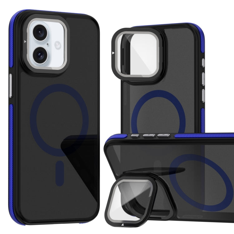 Magsafe Dual-Color Skin Feel Lens Film Phone Case with Lens Fold Holder, For iPhone 16 Pro Max���...