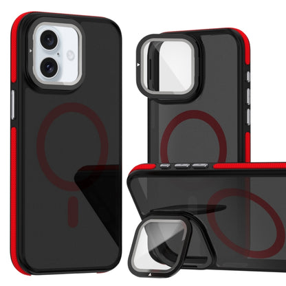 Magsafe Dual-Color Skin Feel Lens Film Phone Case with Lens Fold Holder, For iPhone 16 Pro Max���...
