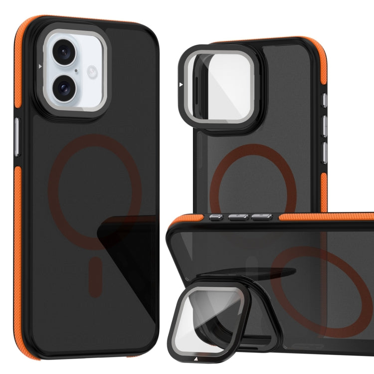 Magsafe Dual-Color Skin Feel Lens Film Phone Case with Lens Fold Holder, For iPhone 16 Pro Max���...