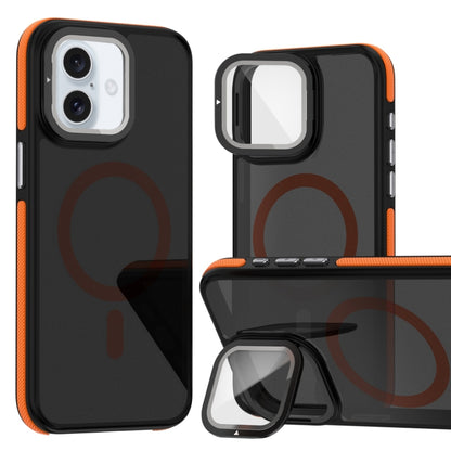 Magsafe Dual-Color Skin Feel Lens Film Phone Case with Lens Fold Holder, For iPhone 16 Pro Max���...