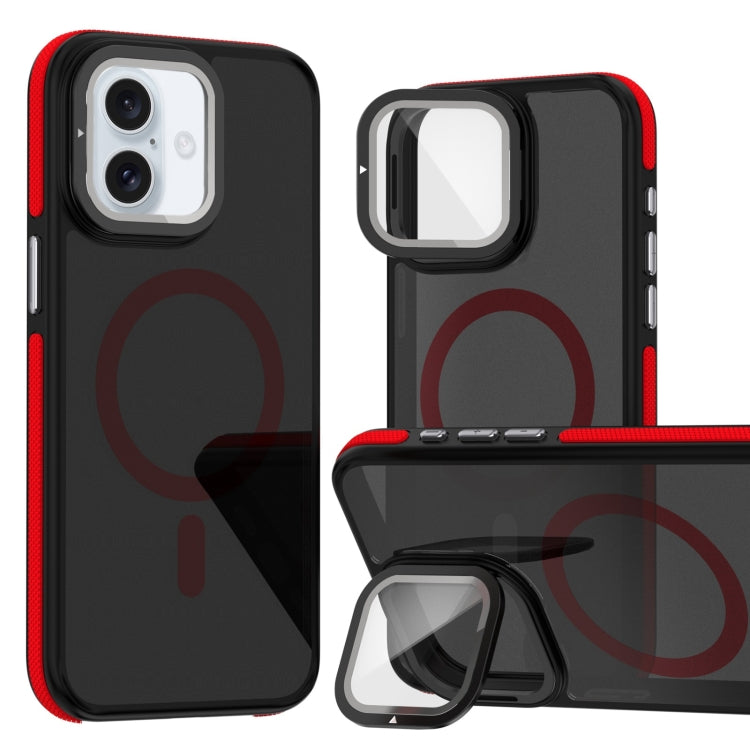 Magsafe Dual-Color Skin Feel Lens Film Phone Case with Lens Fold Holder, For iPhone 16 Pro Max���...