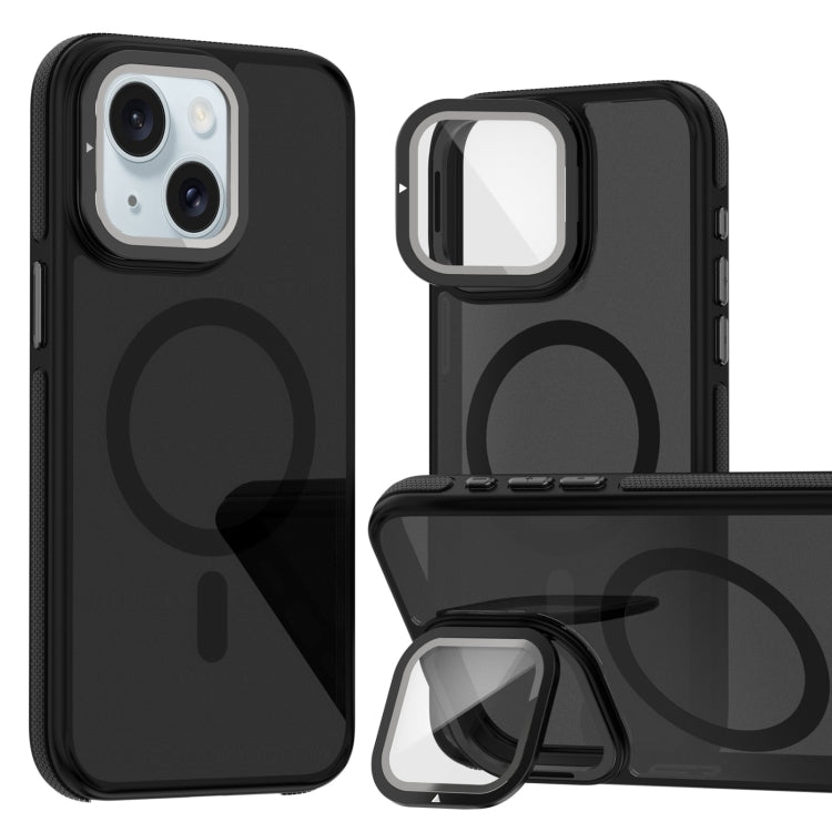 Magsafe Dual-Color Skin Feel Lens Film Phone Case with Lens Fold Holder, For iPhone 16 Pro Max���...