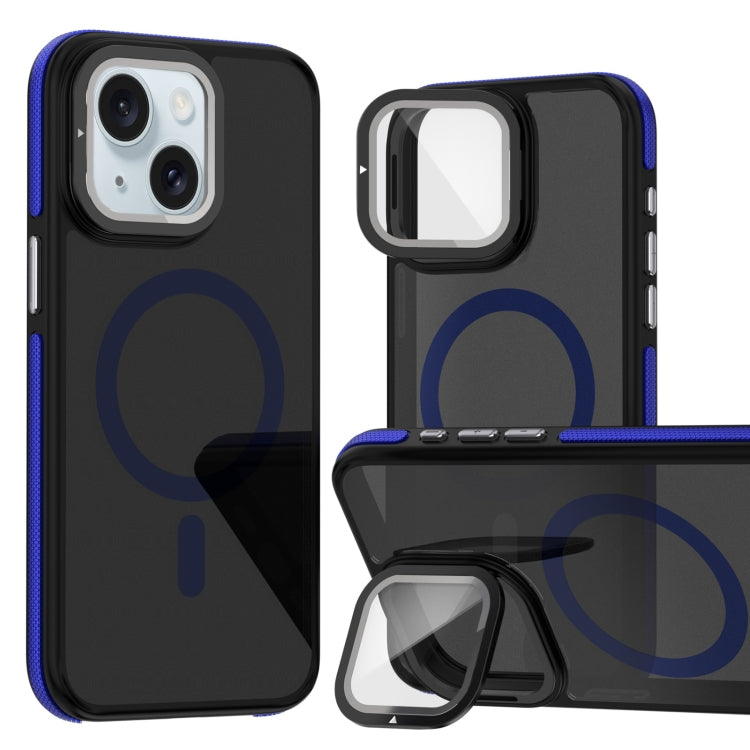Magsafe Dual-Color Skin Feel Lens Film Phone Case with Lens Fold Holder, For iPhone 16 Pro Max���...