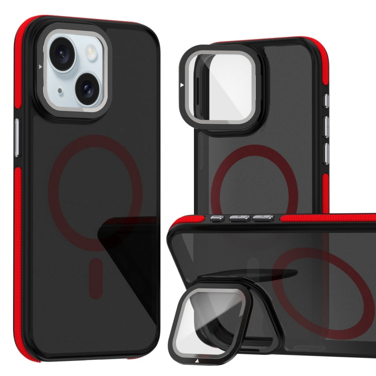 Magsafe Dual-Color Skin Feel Lens Film Phone Case with Lens Fold Holder, For iPhone 16 Pro Max���...
