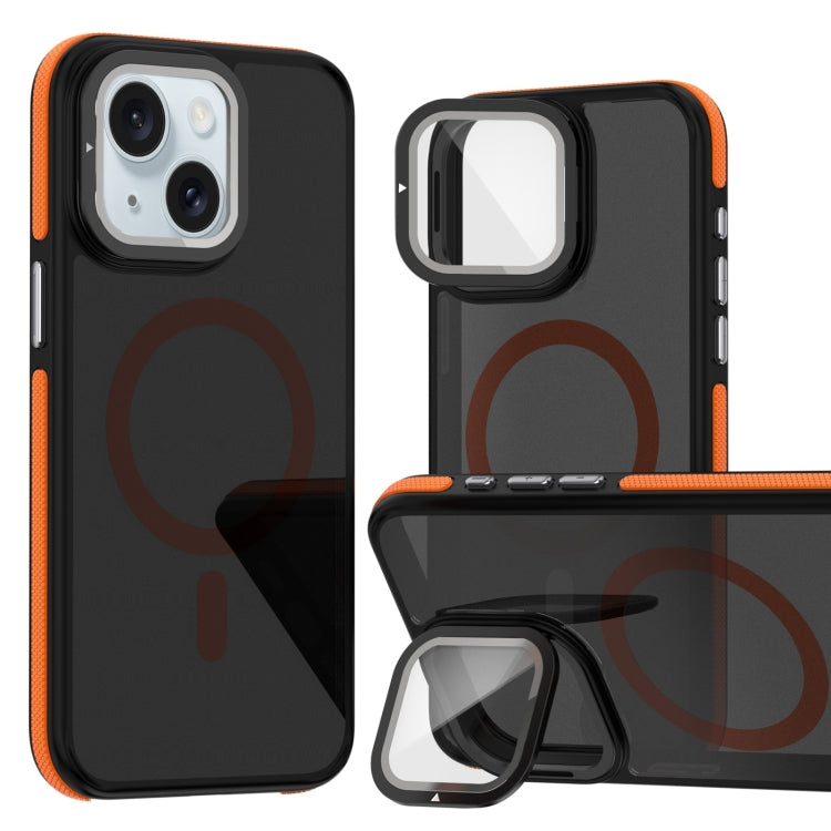 Magsafe Dual-Color Skin Feel Lens Film Phone Case with Lens Fold Holder, For iPhone 16 Pro Max���...
