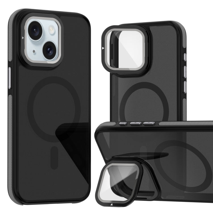 Magsafe Dual-Color Skin Feel Lens Film Phone Case with Lens Fold Holder, For iPhone 16 Pro Max���...