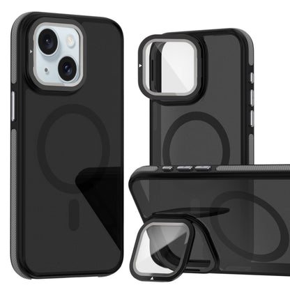 Magsafe Dual-Color Skin Feel Lens Film Phone Case with Lens Fold Holder, For iPhone 16 Pro Max���...