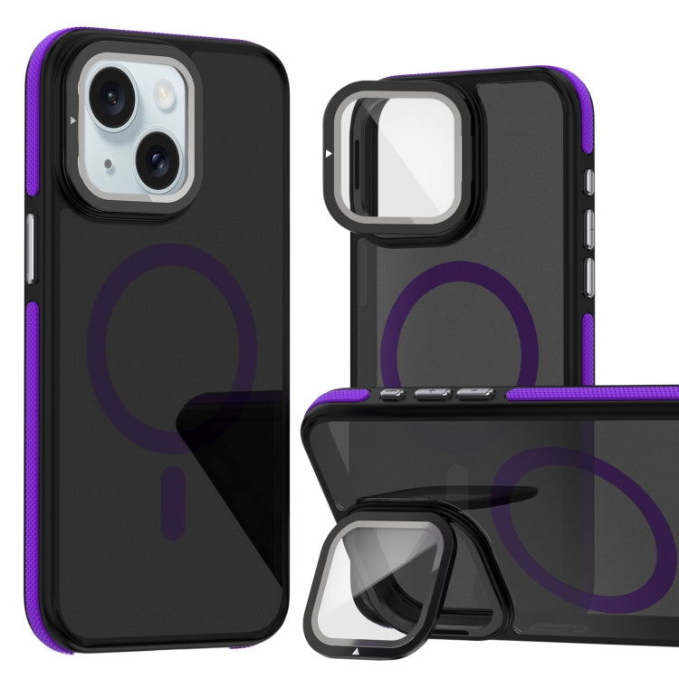 Magsafe Dual-Color Skin Feel Lens Film Phone Case with Lens Fold Holder, For iPhone 16 Pro Max���...