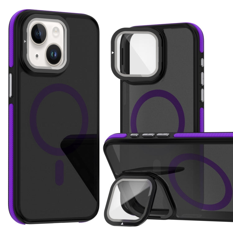 Magsafe Dual-Color Skin Feel Lens Film Phone Case with Lens Fold Holder, For iPhone 16 Pro Max���...