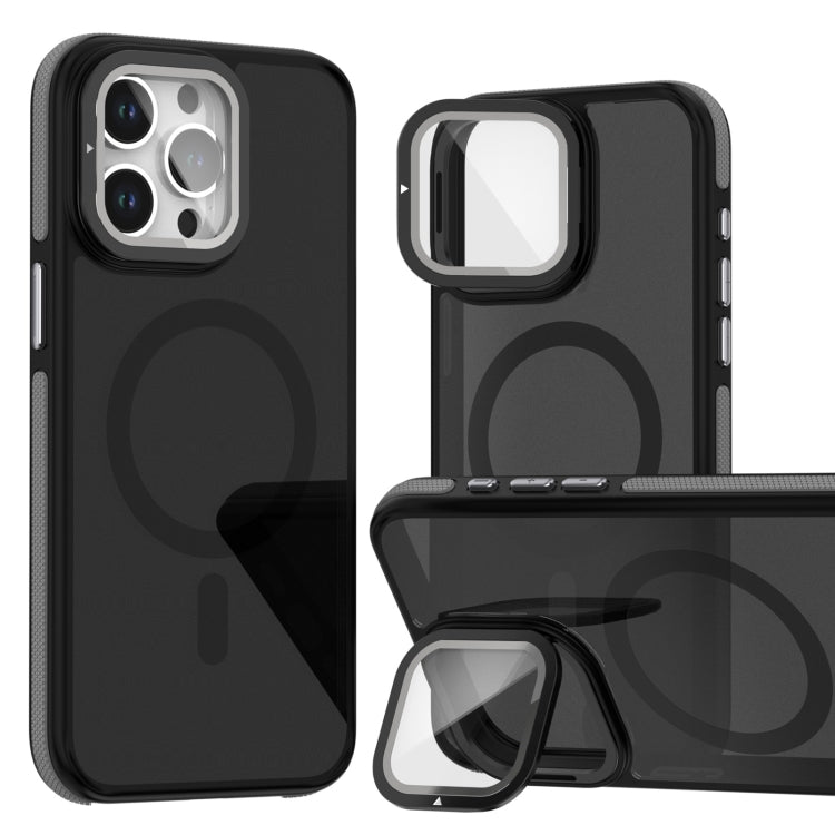 Magsafe Dual-Color Skin Feel Lens Film Phone Case with Lens Fold Holder, For iPhone 16 Pro Max���...
