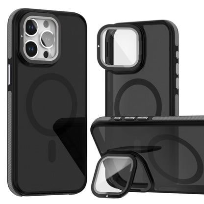 Magsafe Dual-Color Skin Feel Lens Film Phone Case with Lens Fold Holder, For iPhone 16 Pro Max���...
