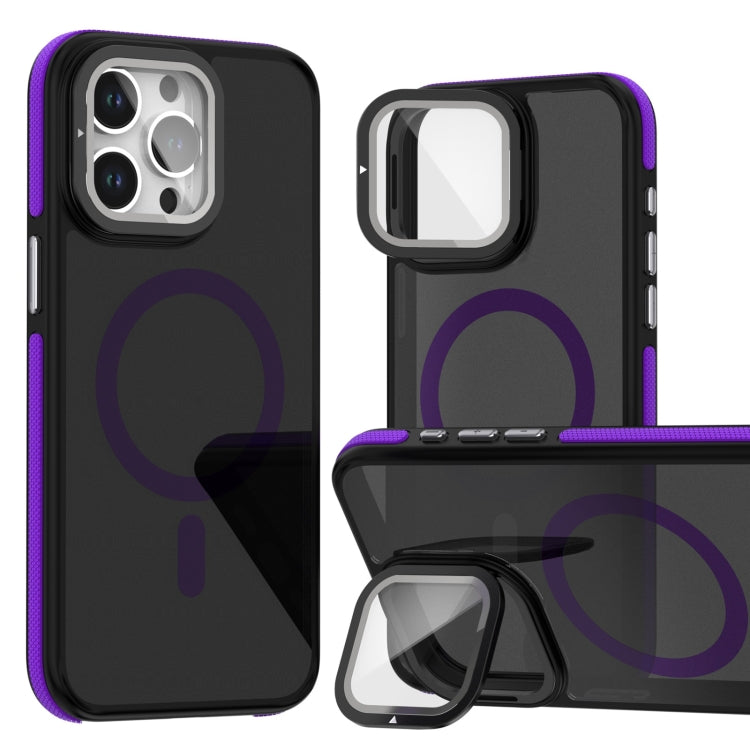 Magsafe Dual-Color Skin Feel Lens Film Phone Case with Lens Fold Holder, For iPhone 16 Pro Max���...