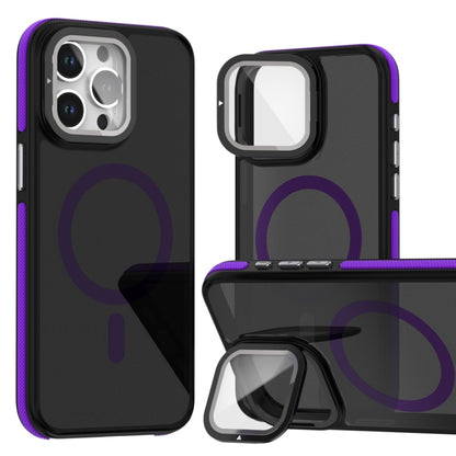 Magsafe Dual-Color Skin Feel Lens Film Phone Case with Lens Fold Holder, For iPhone 16 Pro Max���...