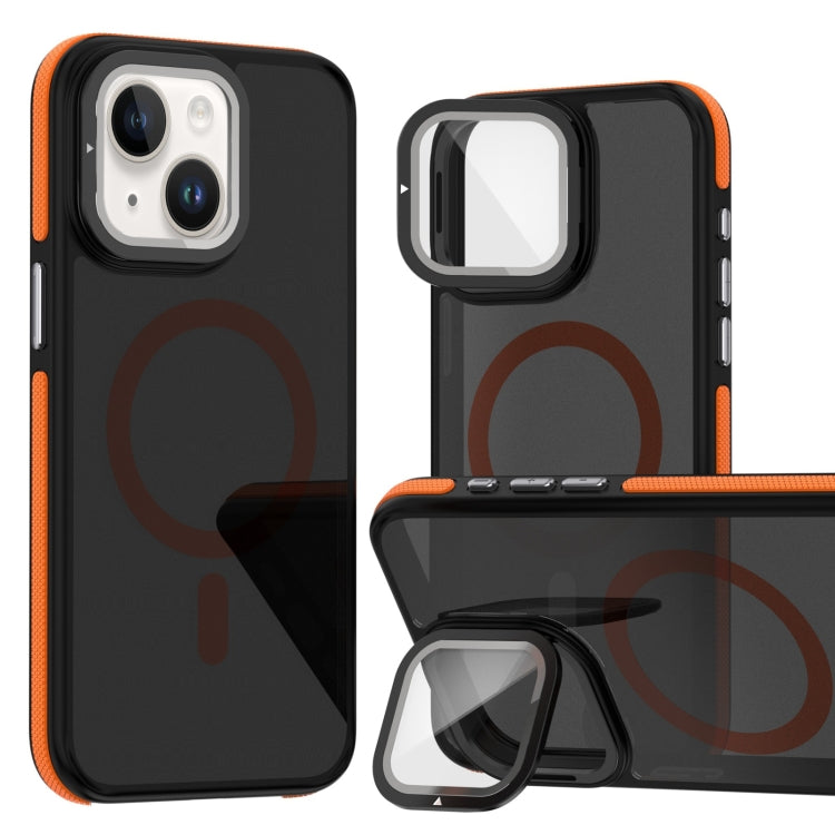 Magsafe Dual-Color Skin Feel Lens Film Phone Case with Lens Fold Holder, For iPhone 16 Pro Max���...