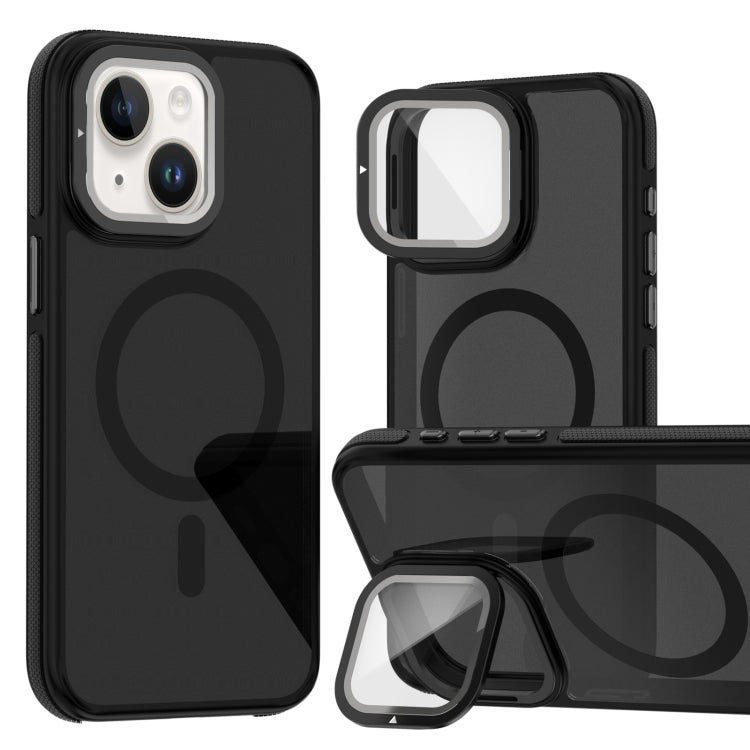 Magsafe Dual-Color Skin Feel Lens Film Phone Case with Lens Fold Holder, For iPhone 16 Pro Max���...