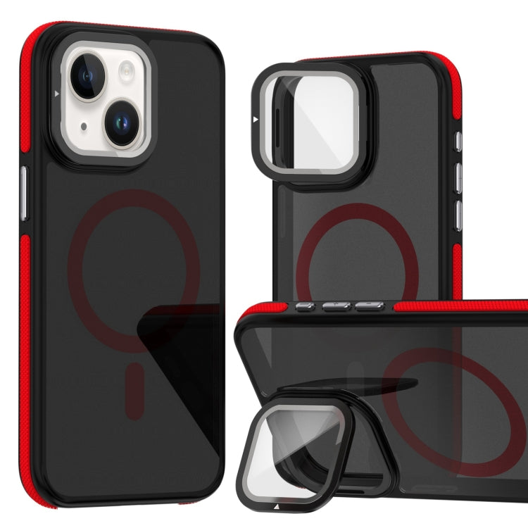 Magsafe Dual-Color Skin Feel Lens Film Phone Case with Lens Fold Holder, For iPhone 16 Pro Max���...