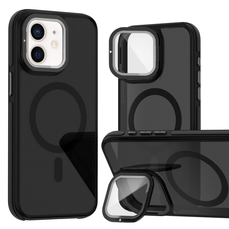 Magsafe Dual-Color Skin Feel Lens Film Phone Case with Lens Fold Holder, For iPhone 16 Pro Max���...