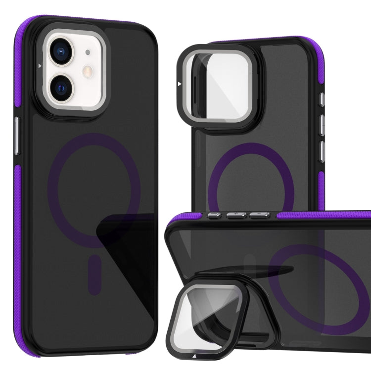 Magsafe Dual-Color Skin Feel Lens Film Phone Case with Lens Fold Holder, For iPhone 16 Pro Max���...