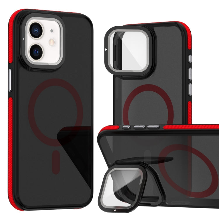 Magsafe Dual-Color Skin Feel Lens Film Phone Case with Lens Fold Holder, For iPhone 16 Pro Max���...