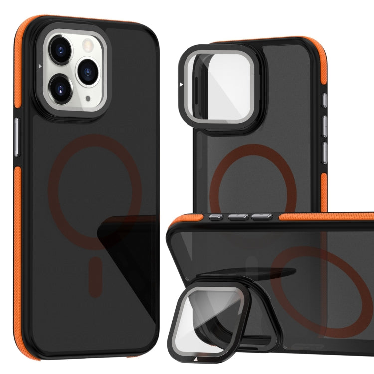 Magsafe Dual-Color Skin Feel Lens Film Phone Case with Lens Fold Holder, For iPhone 11 Pro Max���...