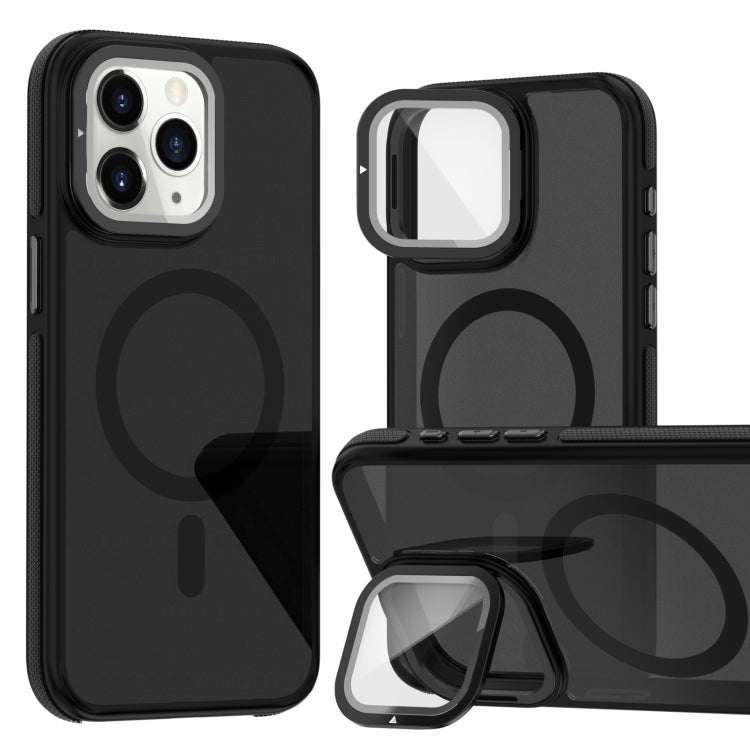 Magsafe Dual-Color Skin Feel Lens Film Phone Case with Lens Fold Holder, For iPhone 11 Pro Max���...