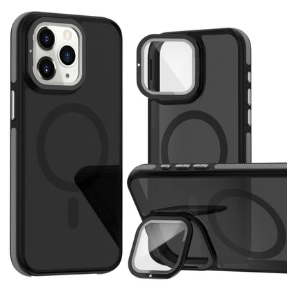 Magsafe Dual-Color Skin Feel Lens Film Phone Case with Lens Fold Holder, For iPhone 11 Pro Max���...