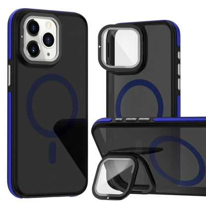 Magsafe Dual-Color Skin Feel Lens Film Phone Case with Lens Fold Holder, For iPhone 11 Pro Max���...