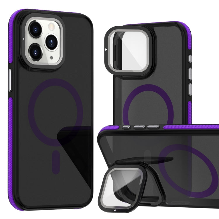 Magsafe Dual-Color Skin Feel Lens Film Phone Case with Lens Fold Holder, For iPhone 11 Pro Max���...