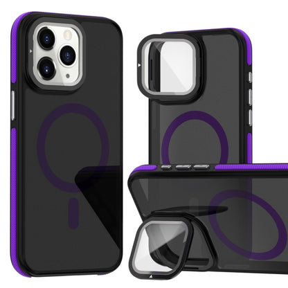Magsafe Dual-Color Skin Feel Lens Film Phone Case with Lens Fold Holder, For iPhone 11 Pro Max���...
