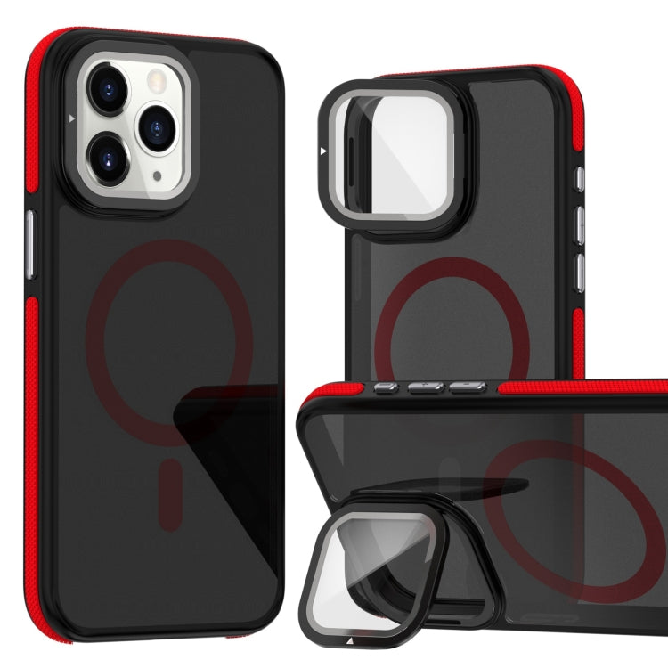 Magsafe Dual-Color Skin Feel Lens Film Phone Case with Lens Fold Holder, For iPhone 11 Pro Max���...