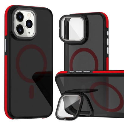 Magsafe Dual-Color Skin Feel Lens Film Phone Case with Lens Fold Holder, For iPhone 11 Pro Max���...