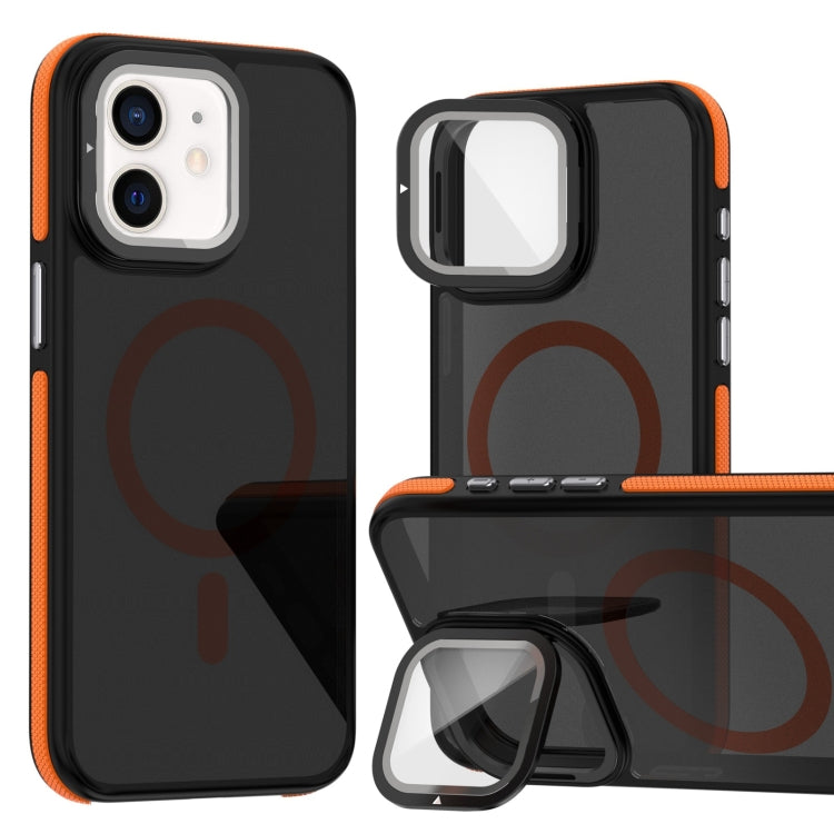 Magsafe Dual-Color Skin Feel Lens Film Phone Case with Lens Fold Holder, For iPhone 11 Pro Max���...